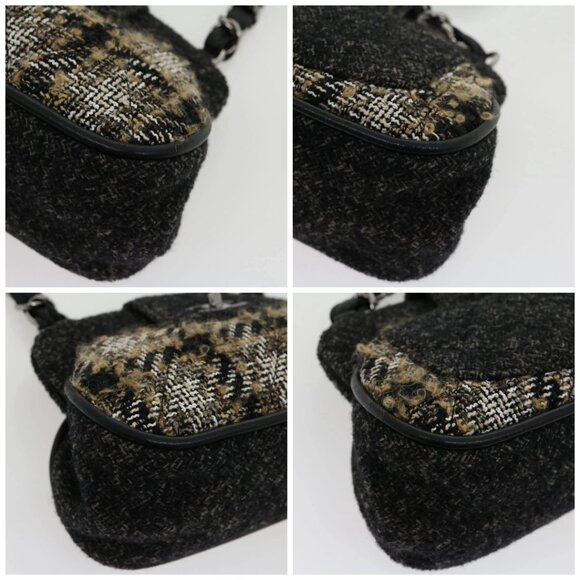 CHANEL Turn Lock Chain Shoulder Bag Wool Gray CC Auth - Picture 15 of 15